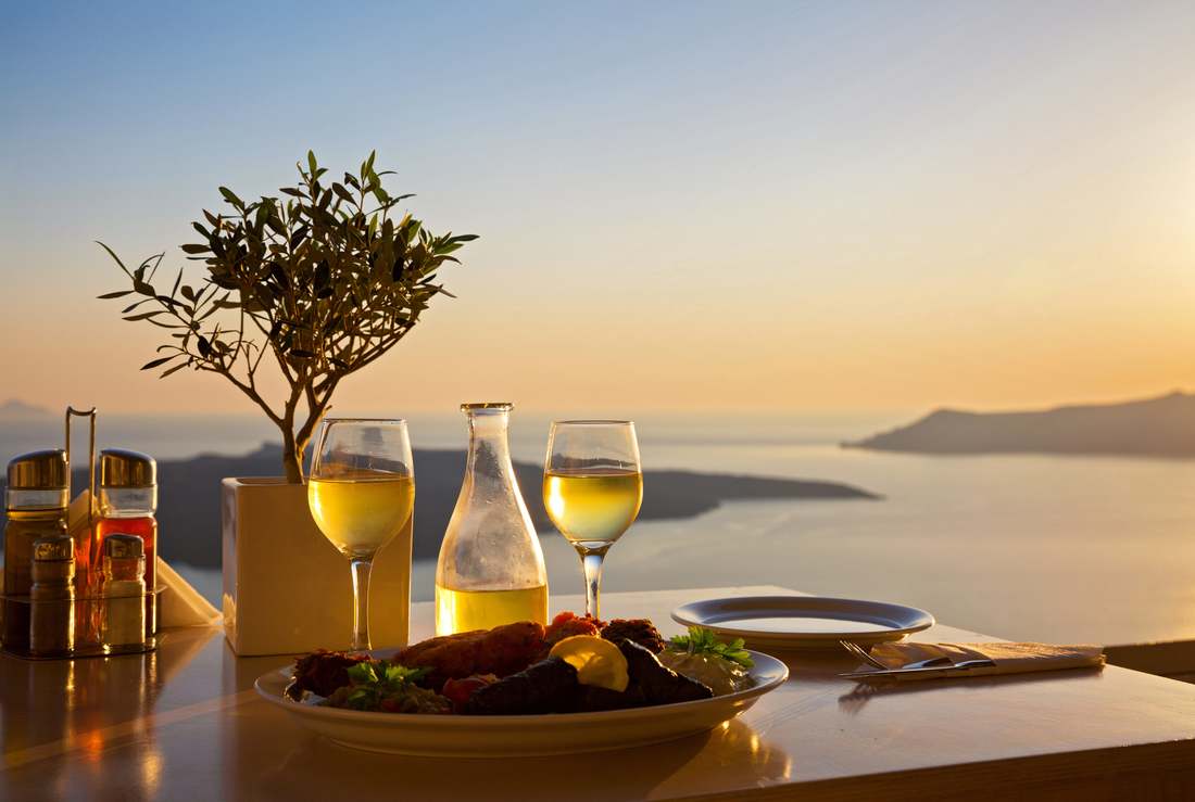 Mediterranean meal with ocen view